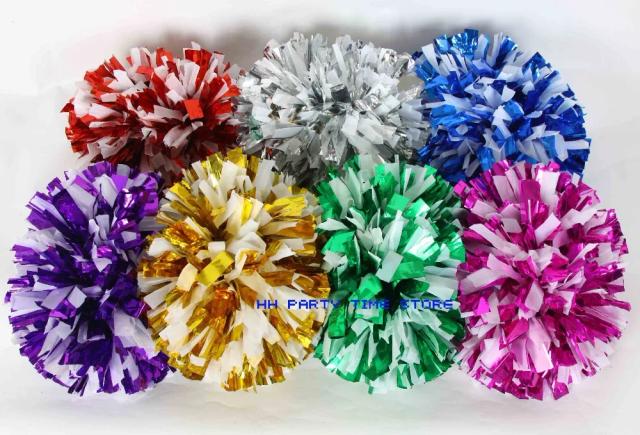Frete Grátis: Pompom Metálico Brilhante de Cheerleader com Baton - 130g, Prático e Durável em Plástico Branco