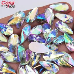 Strass AB Para Fazer Jóias, Forma de Gota de Lágrima, Cola no Flatback, Pedras Apontas, Strass para Artesanato DIY, 9x18mm, 50PCs, WC455 - Image 5