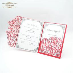 Convites de casamento elegantes do corte do laser da dobra do bolso - Image 3