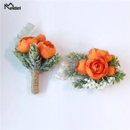 Meldel rosa bud bracelete de pulso, corsage, mão, flor, homem, bufante de seda artificial, chá, damas de honra, broche de baile de casamento - Image 3