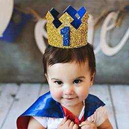 Chapéu para meninos e meninas, ouro azul, chapéu com glitter, ouro, rosa, número da coroa da princesa, festa de primeiro aniversário de 3 anos, decoração de chá de bebê - Image 1