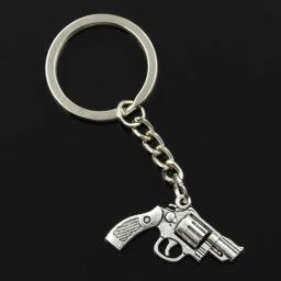 Pistola vintage revólver arma chaveiro para homens, corrente titular de metal, pingente de cor prata, presente DIY, 29x22mm, 30mm, nova moda - Image 1