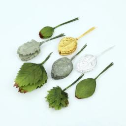12pçs flores artificiais para casamento, acessórios de decoração para casa, flores decorativas, grinaldas de folhas falsas, presentes diy, folhas de ouro baratas - Image 1
