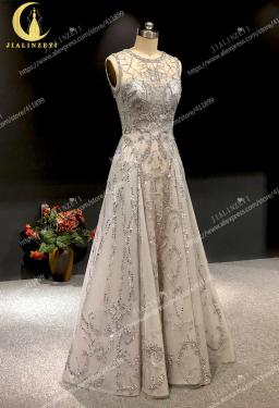 Reno 100% imagens reais cinza contas de mão cheia trabalho cristal zuhair murad lusurious formal vestido baile vestidos noite - Image 4