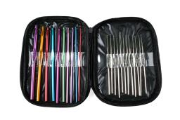 Conjunto de agulhas de gancho de crochê de alumínio de cores mistas 22 peças para kit de ferramentas de fio de tricô DIY com estojo - Image 1