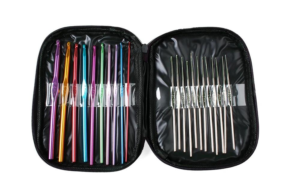 Conjunto de agulhas de gancho de crochê de alumínio de cores mistas 22 peças para kit de ferramentas de fio de tricô DIY com estojo - Image 1