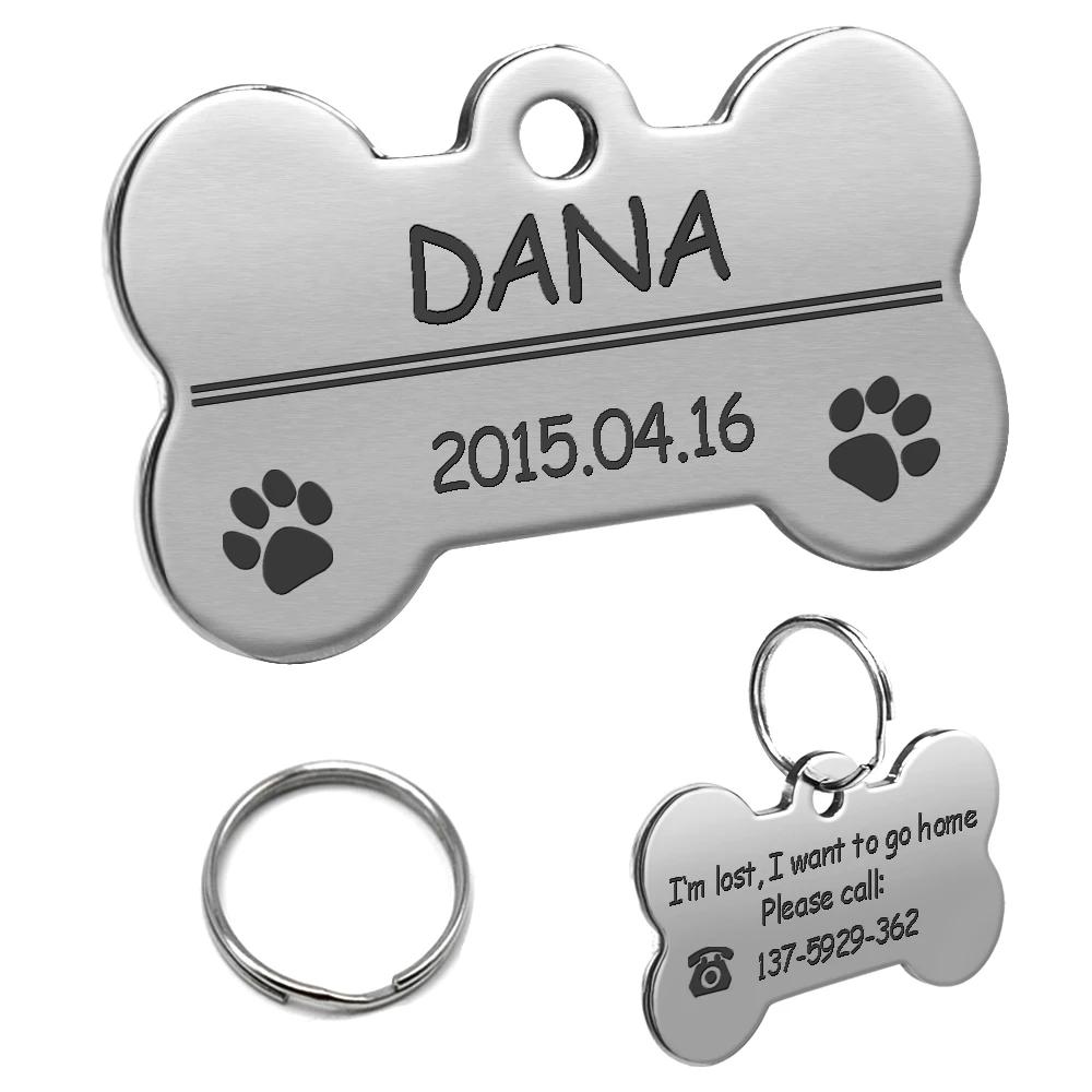 Etiqueta de identificação personalizada para cães e gatos, em aço inoxidável, personalizado, anti-perda, com nome e telefone, aniversário e gênero - Image 1