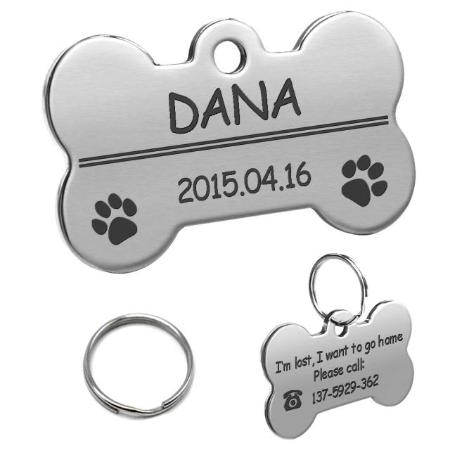 Etiqueta personalizada em aço inoxidável para identificação de cães e gatos, anti-perda com nome, telefone, aniversário e gênero.