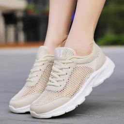 Verão respirável tênis feminino malha sapatos esportivos femininos de pouco peso sapatos femininos novo 2019 bege tênis de corrida esportes B-332 - Image 1