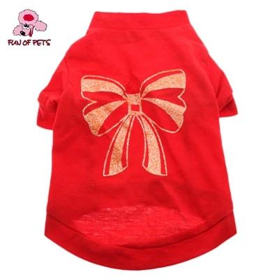 2017 brilhante bowknot padrão puro algodão camiseta para cães (XS-L) verão vermelho cão roupas fornecedores pet camisas do cão - Image 1