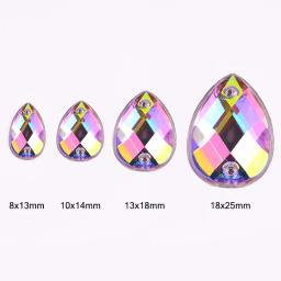 Os cristais claros da forma da gota do strass acrílico da costura da cor da mistura de 13*18mm costuram em grânulos do strass do flatback para ofícios da roupa - Image 5