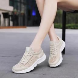 Verão respirável tênis feminino malha sapatos esportivos femininos de pouco peso sapatos femininos novo 2019 bege tênis de corrida esportes B-332 - Image 2