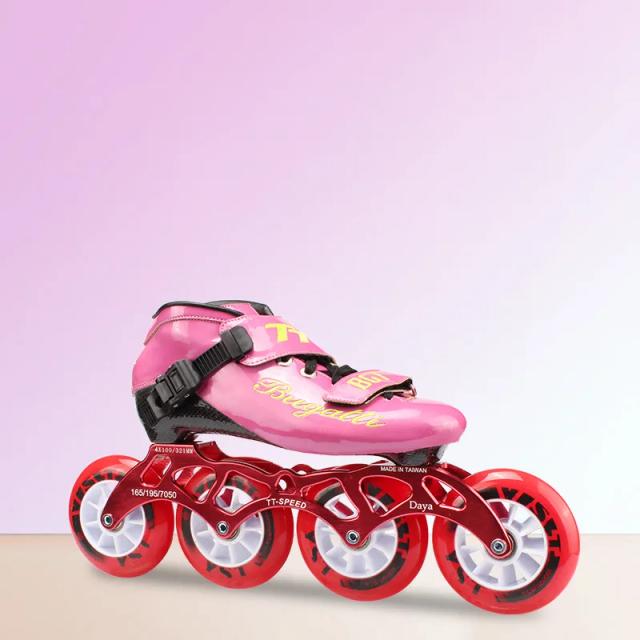 Sapatos de skate originais em linha com 4 rodas em rosa ou azul para powerslide - opções em carbono e microfibra com tamanhos de 90mm, 100mm e 110mm