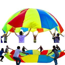 Criança esporte ao ar livre pára-quedas brinquedos de acampamento ao ar livre brinquedo interativo arco-íris guarda-chuva salto-saco ballute jogar para crianças jardim de infância - Image 3