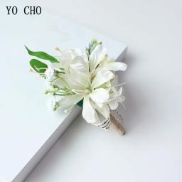 Yo cho flores de pulso brancas para noiva, buquê de flores artesanais de seda, buquê de braceletes, pino para decoração de dama de honra e flores - Image 5