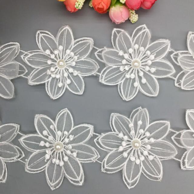 Apliques 3D em Flor de Pérola Branca para Vestidos de Casamento e Decoração Artesanal