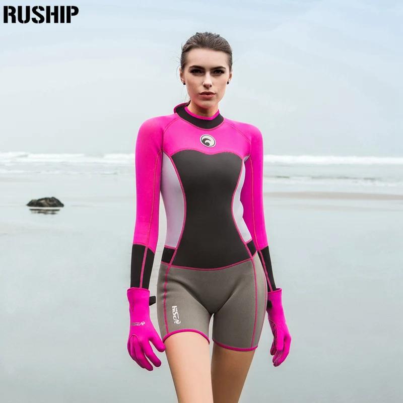 Hisea roupa de mergulho feminina de neoprene, macacão elástico para mergulho, roupa de mergulho com manga comprida, peça única, apertado e quente - Image 1