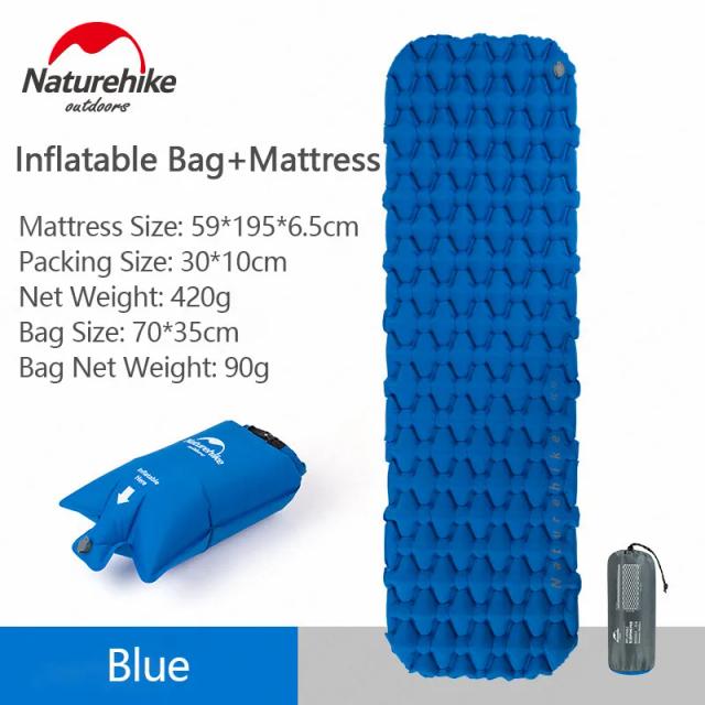 Colchão Inflável Naturehike para Acampamento com Travesseiro e Bolsa de Ar - Conforto e Praticidade em suas Caminhadas