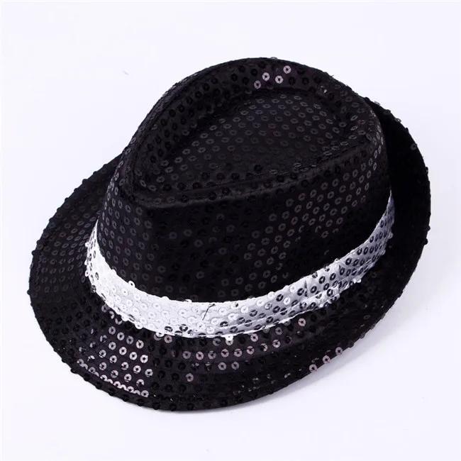 Unisex Brilhante Glitter Sequins Hat, Dance Cap, Chapéu Jazz monocromático, Dance Party Costume, Adulto e Criança, Dance Fedora, 2 Tamanho - Image 1