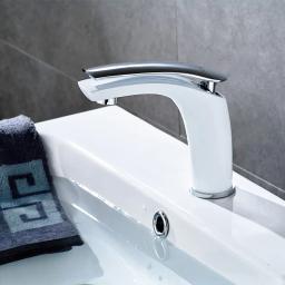 ROVATE-Single Hole Basin Faucet, único furo, torneiras de pia montadas, misturador frio e quente para banheiro, torneira branca - Image 2