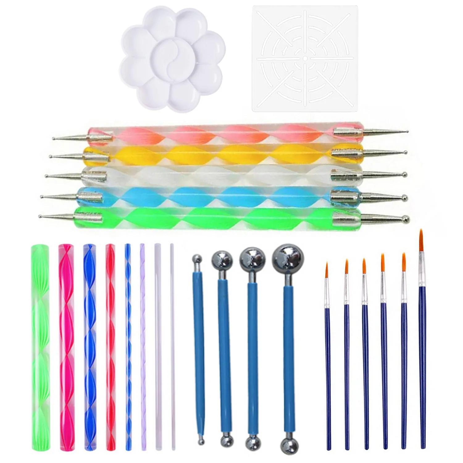 Conjunto Completo de 25 Ferramentas para Pintura de Mandala: Hastes Pontilhantes, Caneta Stylus, Estêncil, Bandeja e Pincéis para Projetos em Tela, Rocha e Arte de Parede
