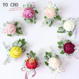 YO CHO Pulso Buquê de Flores De Seda Artificial Rosas do Manguito Pulseiras de Pulso Corsages Casamento Da Dama de honra Branco Rosa Flores do Casamento - Image 1