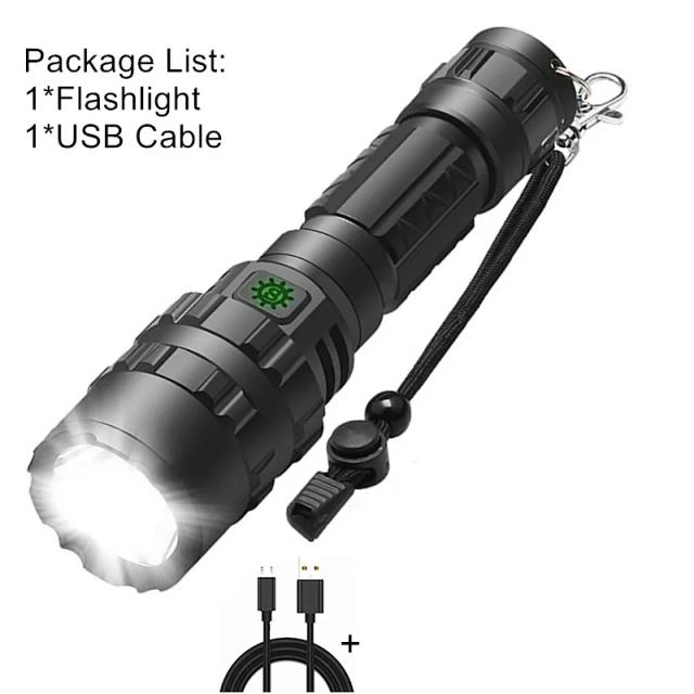 Lanterna LED Profissional para Caça com Luzes Táticas Noturnas, L2 Fish Light, USB Recarregável e Tocha à Prova D'Água
