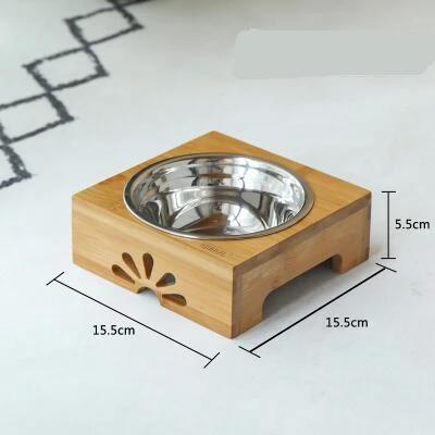 Bacia do animal de estimação do aço inoxidável com suporte do bambu, alimentador cerâmico dobro para o filhote e o gato, alimentador destacável - Image 1