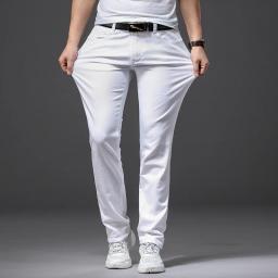 Homens jeans brancos moda casual estilo clássico fino ajuste calças macias marca masculina calças elásticas avançadas - Image 3