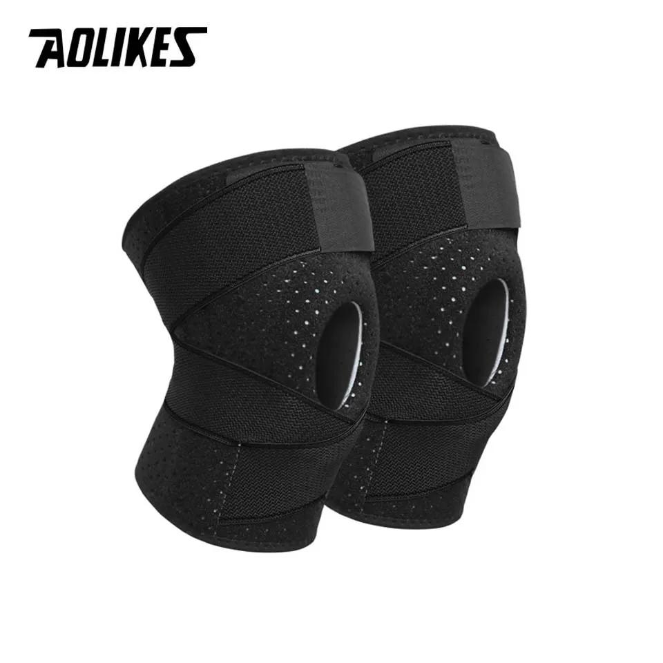 AOLIKES 1 Par Suporte Joelho Coolfit Quick dry gel de Sílica 4 Molas Estabilizador Baketball Futebol Joelheira Esportes Protetor de Joelho - Image 1