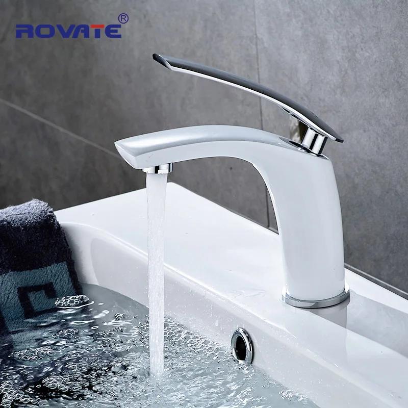 ROVATE-Single Hole Basin Faucet, único furo, torneiras de pia montadas, misturador frio e quente para banheiro, torneira branca - Image 1