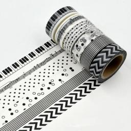 Fita adesiva japonesa Washi, papel de scrapbook DIY, fita decorativa, preto e branco, álbum de fotos, 15mm * 10m - Image 2