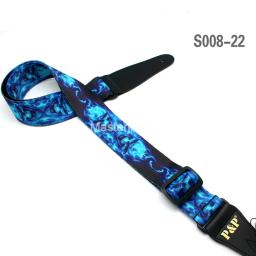 Correia de guitarra elétrica acústica de caveira com estampa rock queimadura ajustável multi-padrão pu com extremidades de couro - Image 3