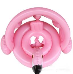 Boia infantil em círculo para natação, anel inflável seguro para braços, com flamingo para bebês, assento para natação com guarda-sol para piscina - Image 4