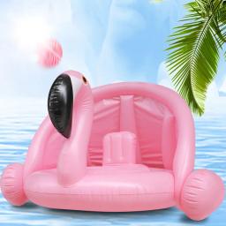 Boia infantil em círculo para natação, anel inflável seguro para braços, com flamingo para bebês, assento para natação com guarda-sol para piscina - Image 1