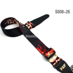 Correia de guitarra elétrica acústica de caveira com estampa rock queimadura ajustável multi-padrão pu com extremidades de couro - Image 2
