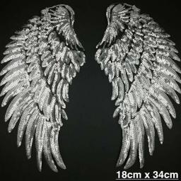 Apliques bordados com asas e lantejoulas para vestuário, apliques, apliques, crachás em tecido, diy, bu42, 1 pares - Image 1
