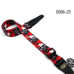 Correia de guitarra elétrica acústica de caveira com estampa rock queimadura ajustável multi-padrão pu com extremidades de couro - Image 6