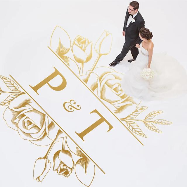Adesivo de Vinil para Dança em Festa de Casamento com Decalque Floral e Nome Personalizado WD38