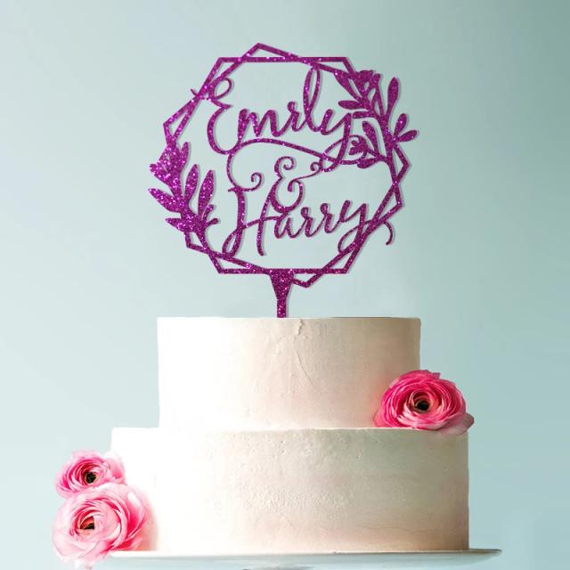 Topper de Bolo de Casamento Personalizado com Nomes em Acrílico para Decoração Especial