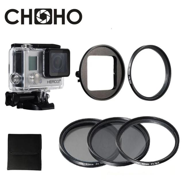 Capa Protetora à Prova d'Água para Mergulho com Filtro Circular Polarizador e Filtros UV e ND4 para GoPro 4 e 3+