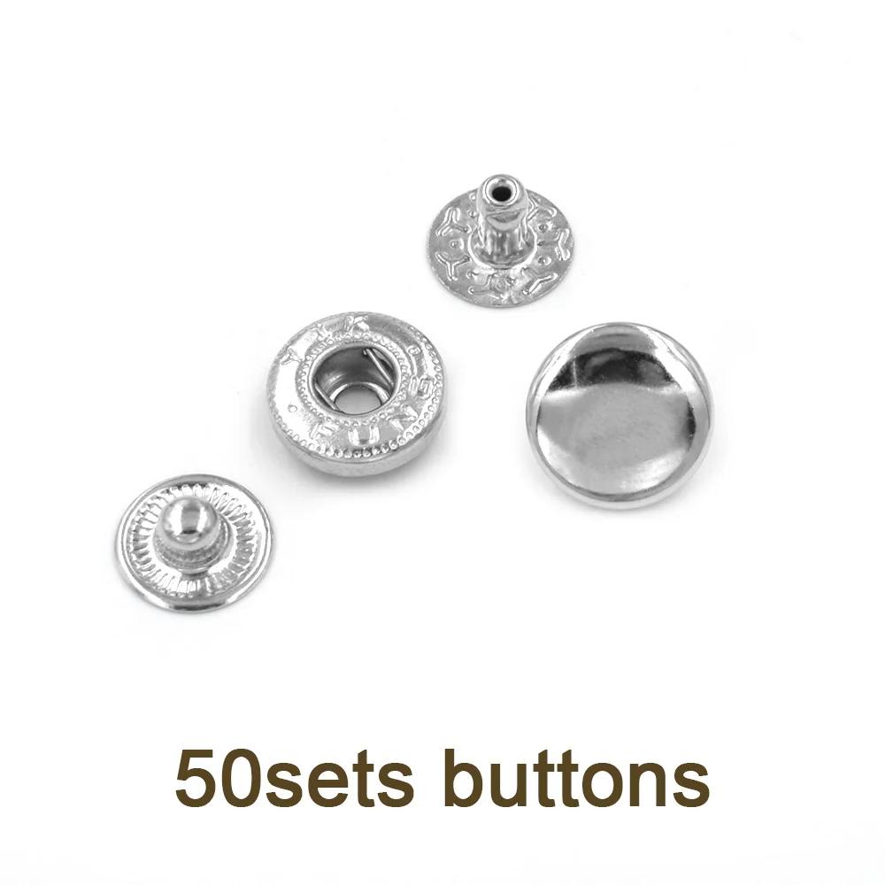50 conjuntos snap prendedor botão rebite fivela de metal combinação costura roupas reparação botão de metal prata/bronze/preto/cor dourada - Image 1