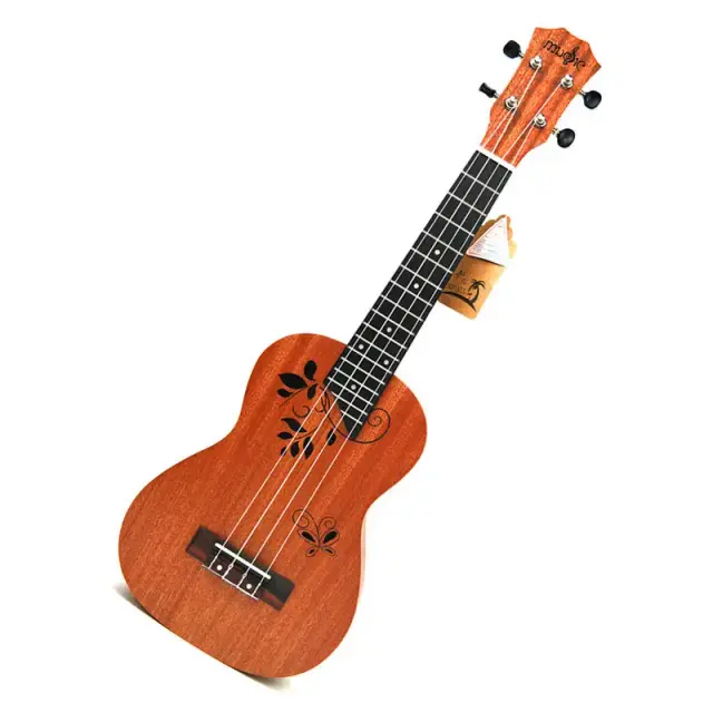 Ukulele de 21 polegadas em formato de borboleta com amor e flor, corpo de sapele, braço em rosewood, 4 cordas, captador EQ e design havaiano