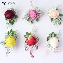 YO CHO Pulso Buquê de Flores De Seda Artificial Rosas do Manguito Pulseiras de Pulso Corsages Casamento Da Dama de honra Branco Rosa Flores do Casamento - Image 2