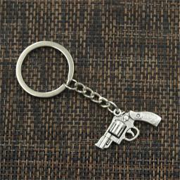 Pistola vintage revólver arma chaveiro para homens, corrente titular de metal, pingente de cor prata, presente DIY, 29x22mm, 30mm, nova moda - Image 6