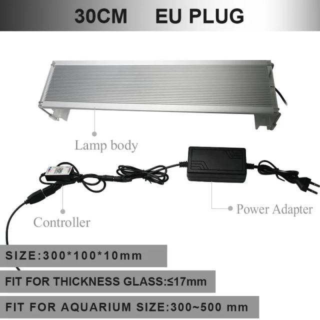 Luz LED RGB para Aquários Marinhos com Suporte Ajustável e Controle Bluetooth, Ideal para Iluminação de 30-50cm