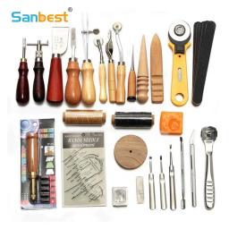 Sanbest-kit de ferramentas para artesanato em couro, conjunto de acessórios para costura, escultura em couro, groover, trabalho, diy - Image 1