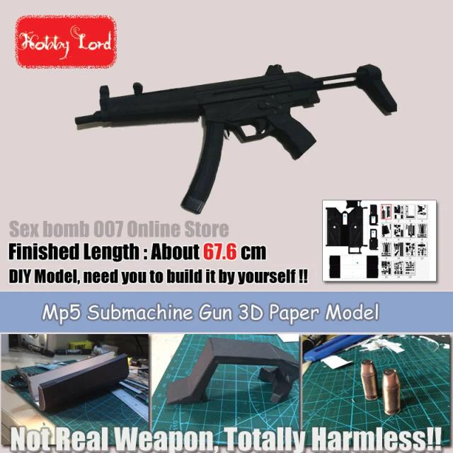 Modelo 3D de Papel Swat MP5: Arma de Suporte com Escalas, Bala e Magazine para Crianças e Adultos - 26.61''