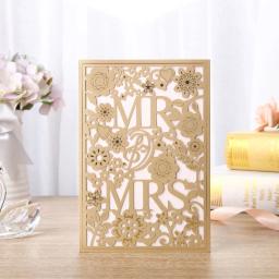 Convites e envelopes para casamento, decoração, anti-reflexo, corte a laser, dourado, azul - Image 5