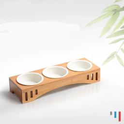 Bacia do animal de estimação do aço inoxidável com suporte do bambu, alimentador cerâmico dobro para o filhote e o gato, alimentador destacável - Image 2